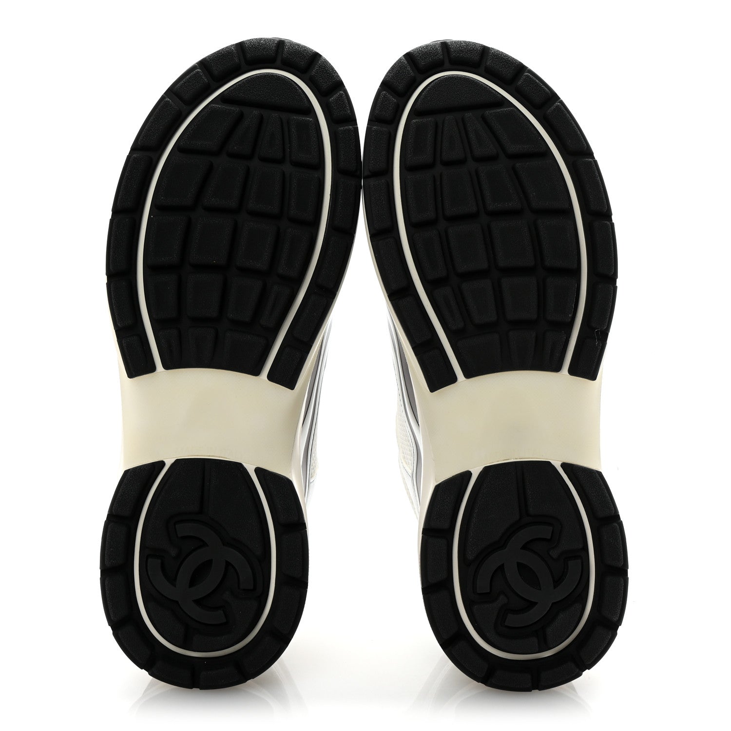 Chanel Fabric Laminated Calfskin Stretch CC Womens Sneakers 38.5 Ivory White Silver 6 of 10