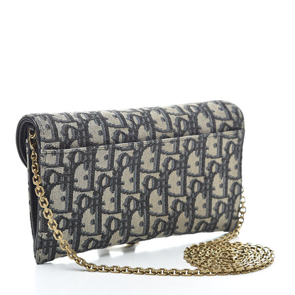 Christian Dior Oblique Saddle Chain Wallet Blue 3 of 13