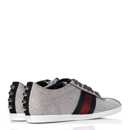 Gucci Glitter Fabric Studded Web Womens Sneakers 36.5 Silver 4 of 10