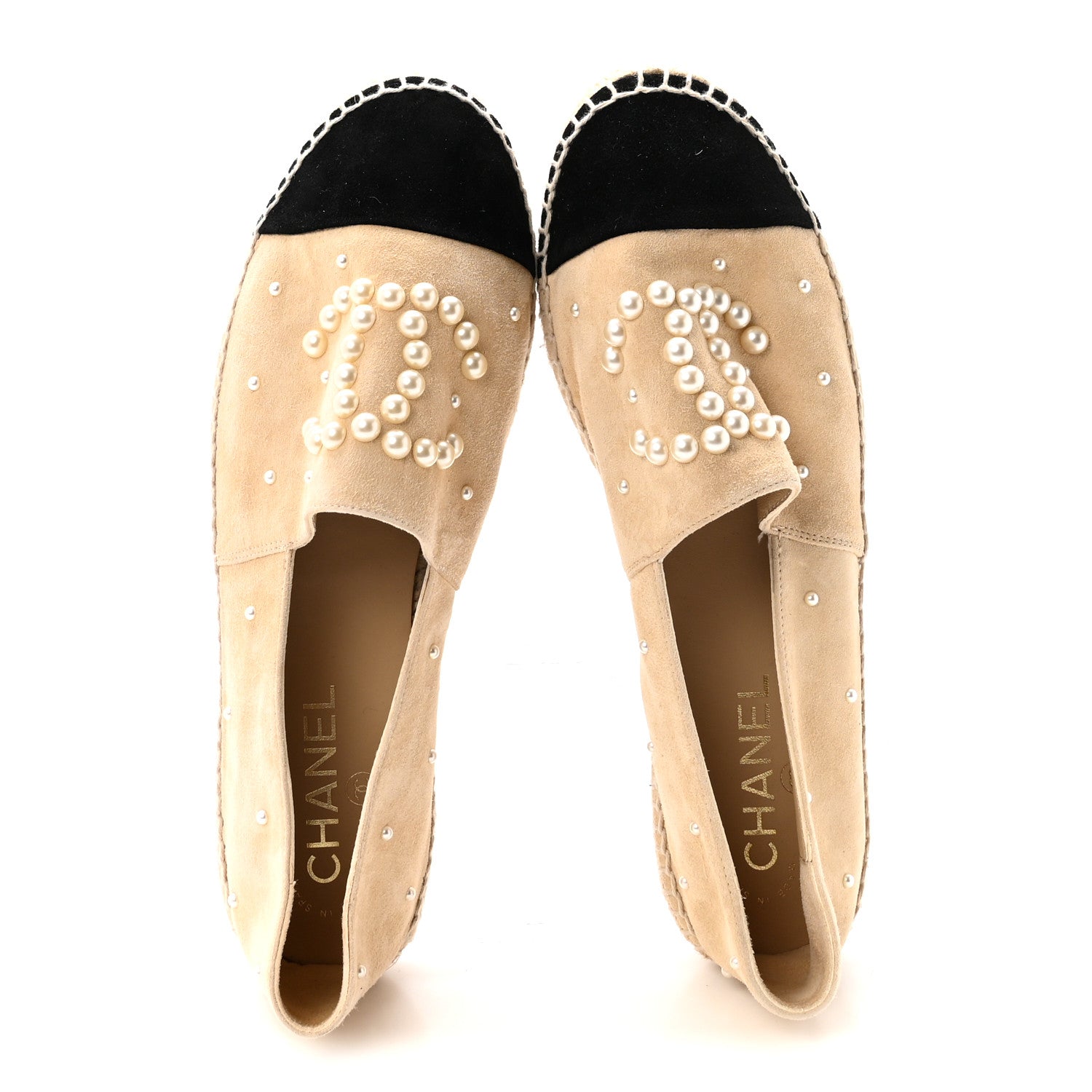 Chanel Suede Pearl CC Espadrilles 39 Beige Black 2 of 10
