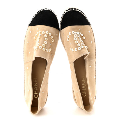 Chanel Suede Pearl CC Espadrilles 39 Beige Black 2 of 10