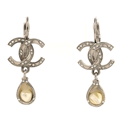 Chanel Pearl Crystal CC Drop Earrings Silver Pearly White 1 of 4
