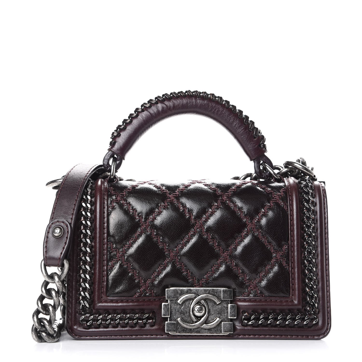 Chanel Goatskin Quilted Small Boy Handle Flap Burgundy 1 of 10