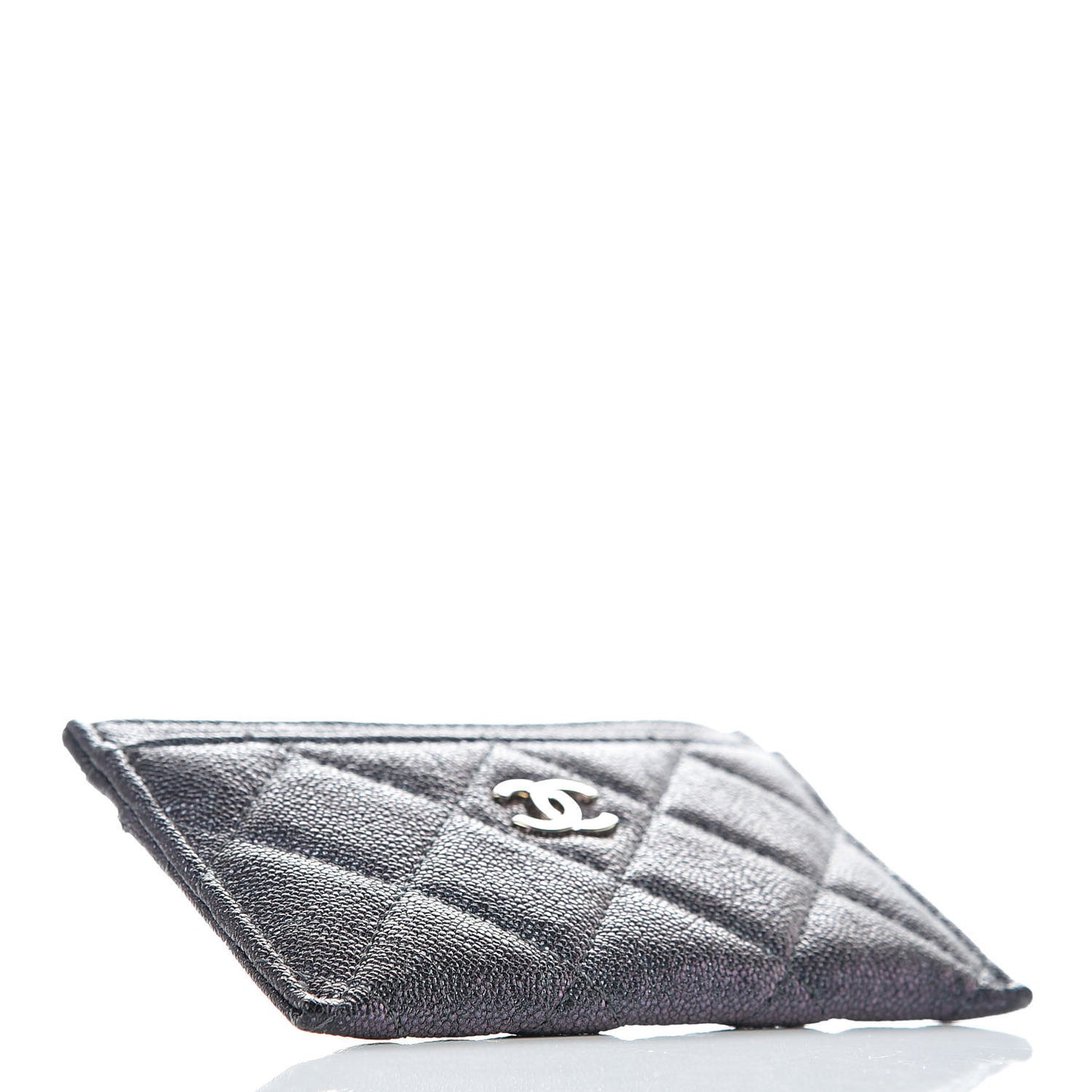 Iridescent Caviar Quilted Card Holder Black