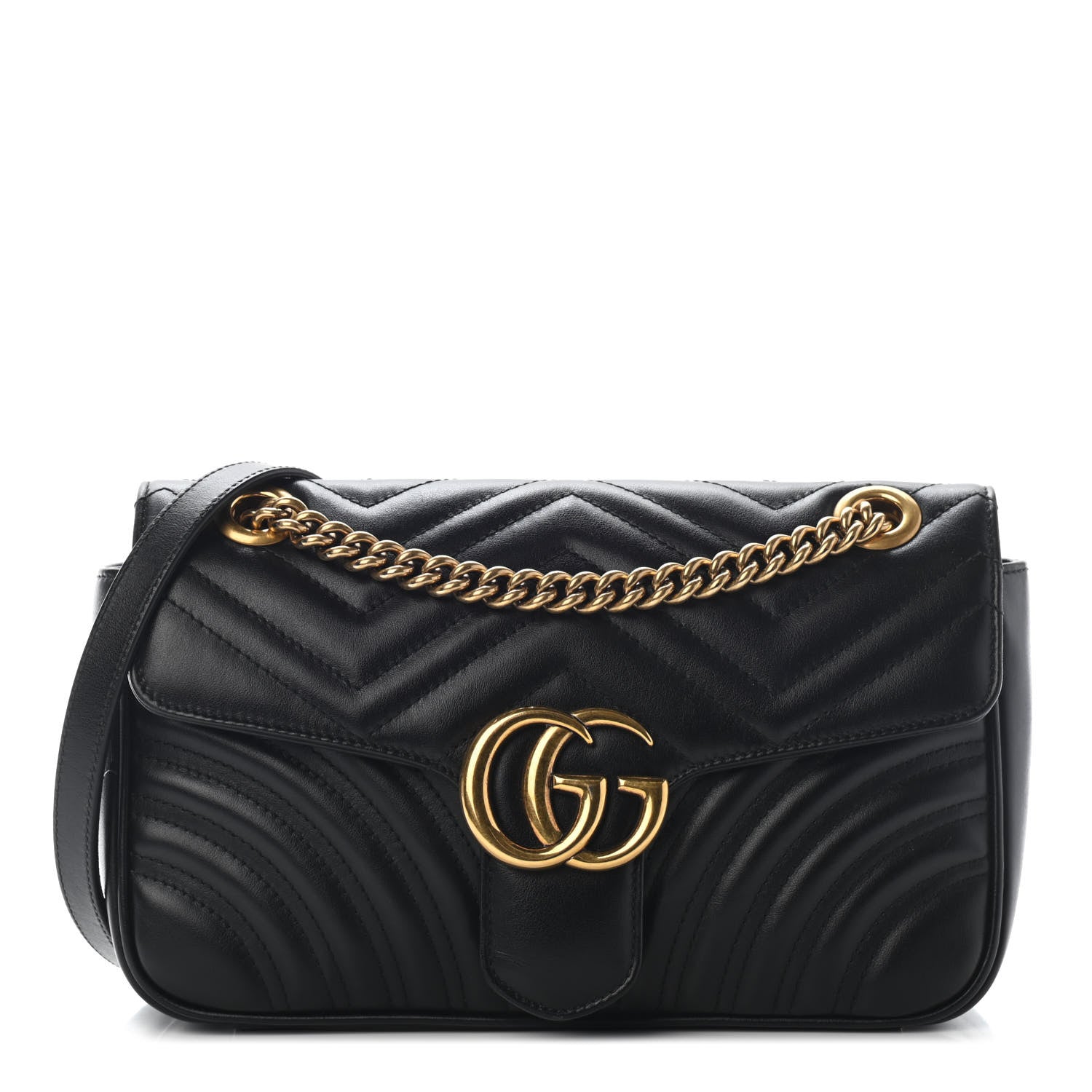 Gucci Calfskin Matelasse Small GG Marmont Shoulder Bag Black 1 of 10