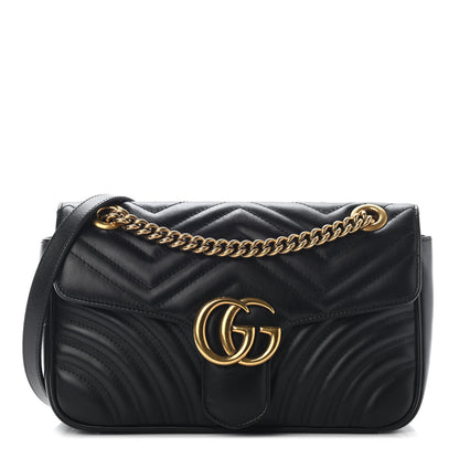 Gucci Calfskin Matelasse Small GG Marmont Shoulder Bag Black 1 of 10