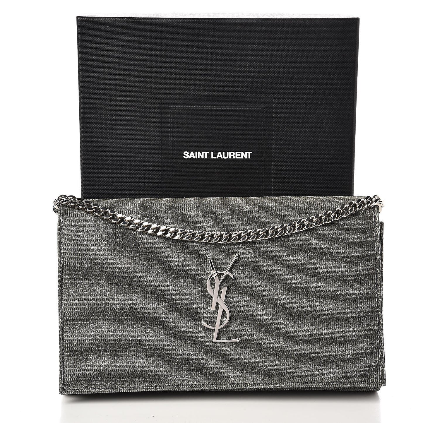 Metallic Sparkle Fabric Monogram Chain Wallet Charcoal