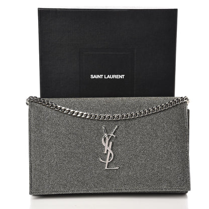 Saint Laurent Metallic Sparkle Fabric Monogram Chain Wallet Charcoal 7 of 7