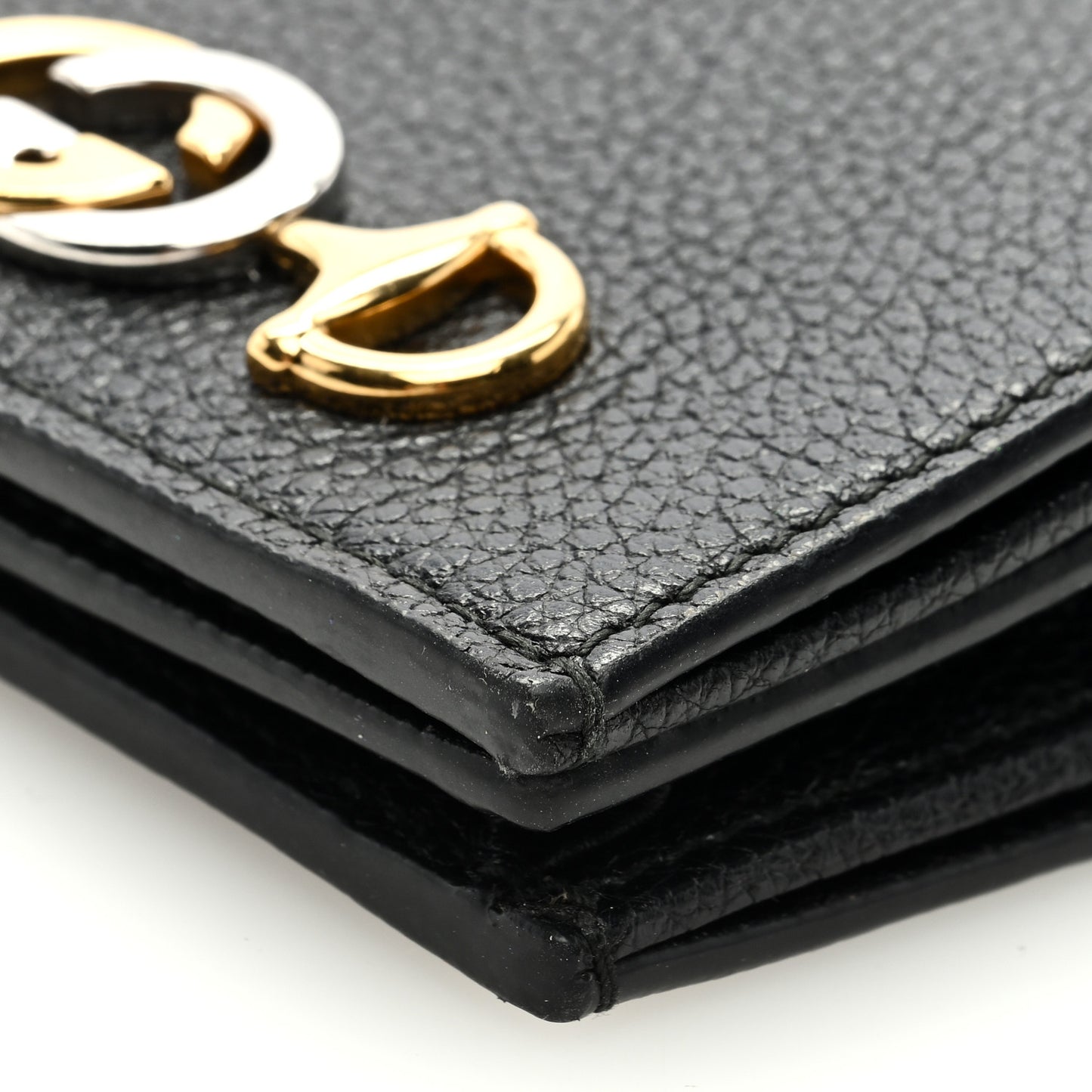 Grainy Calfskin Zumi Chain Card Case Wallet Black