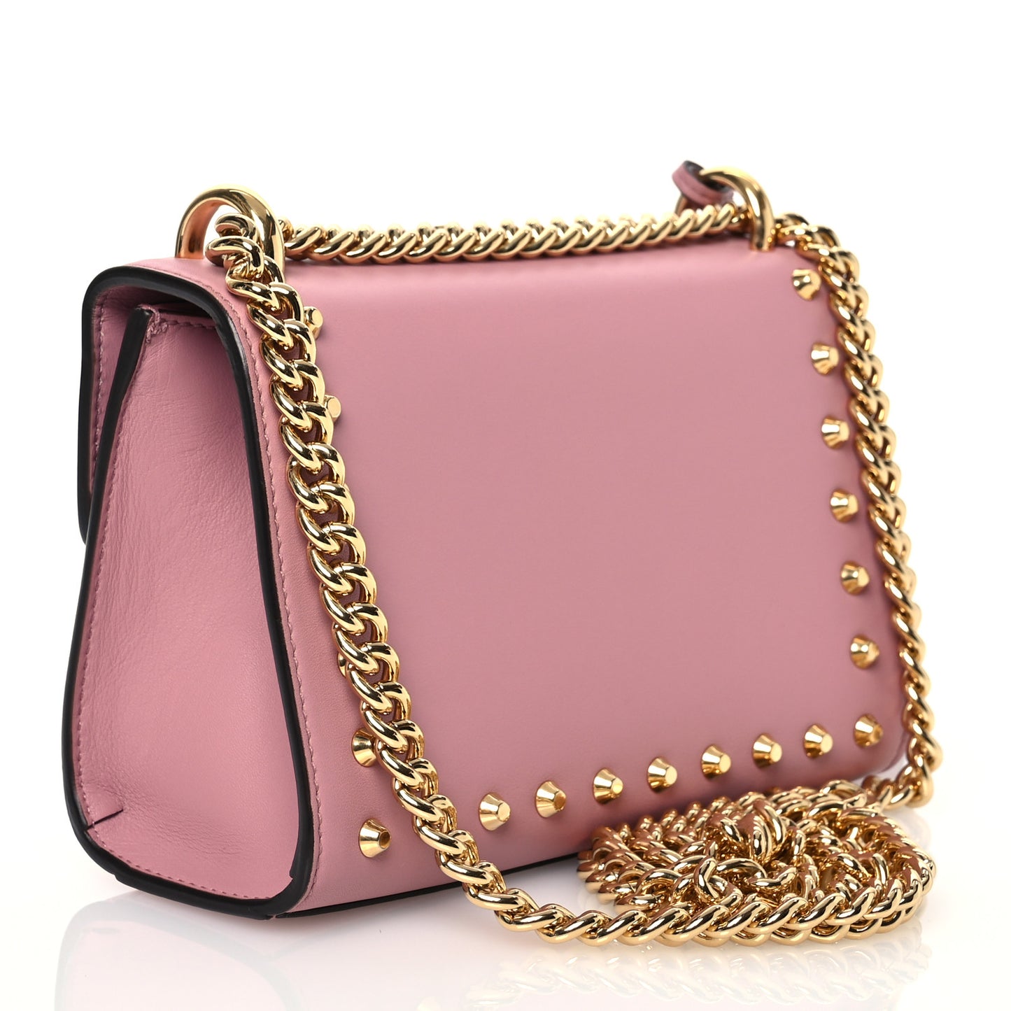 Calfskin Studded Small Padlock Shoulder Bag Carmine Rose