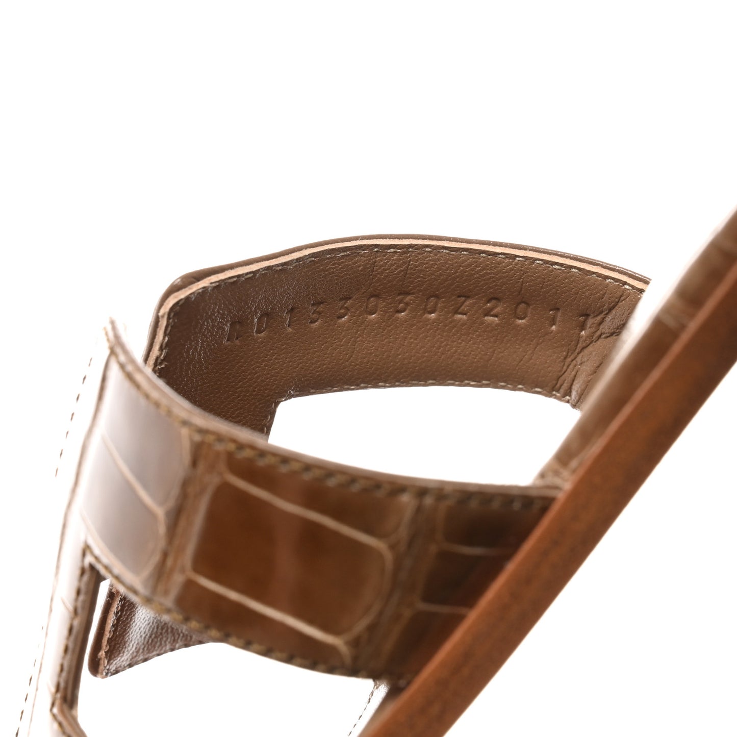 Shiny Alligator Oran Sandals 35 Ficelle
