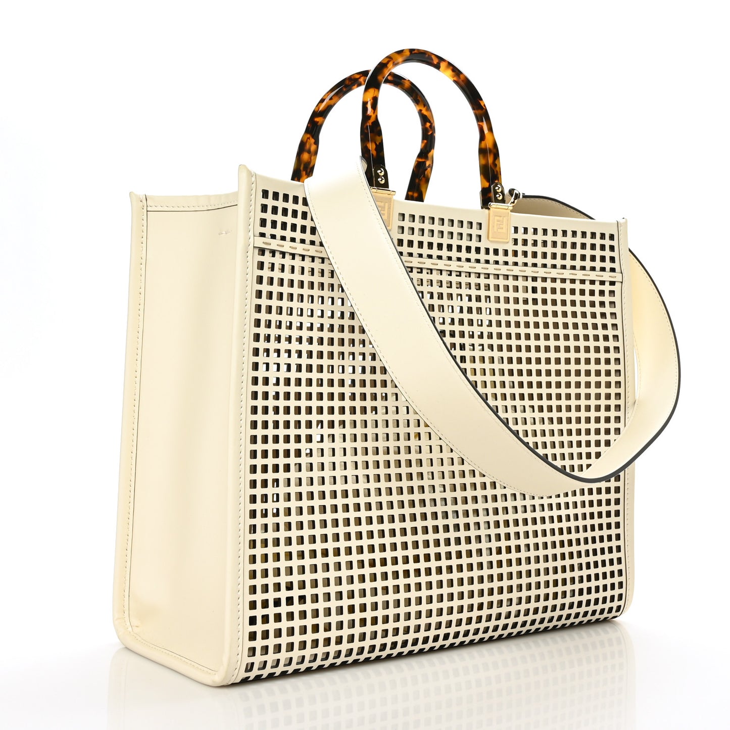 Vitello King Plexiglass Logo Perforated Medium Fendi Sunshine Shopper Tote White Ice Nuvola