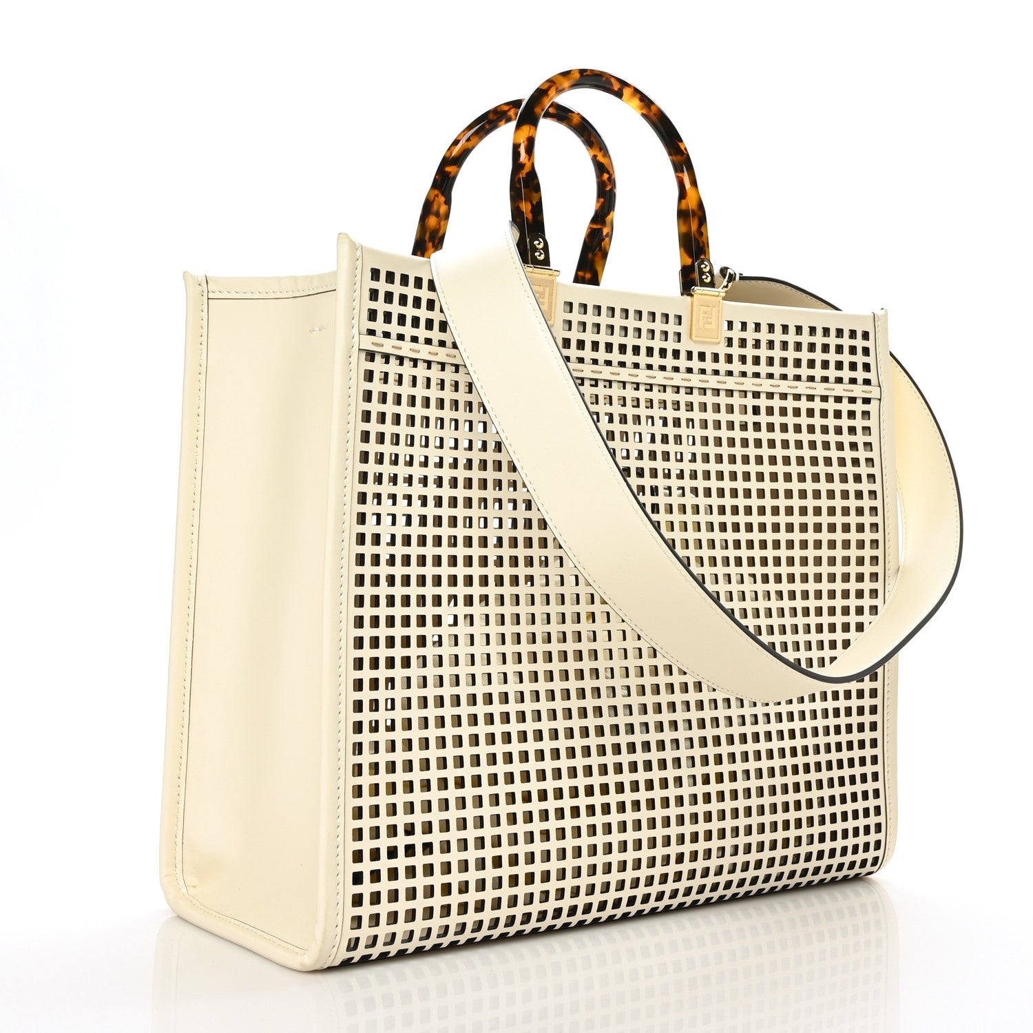 Fendi Vitello King Plexiglass Logo Perforated Medium Fendi Sunshine Shopper Tote White Ice Nuvola 3 of 8