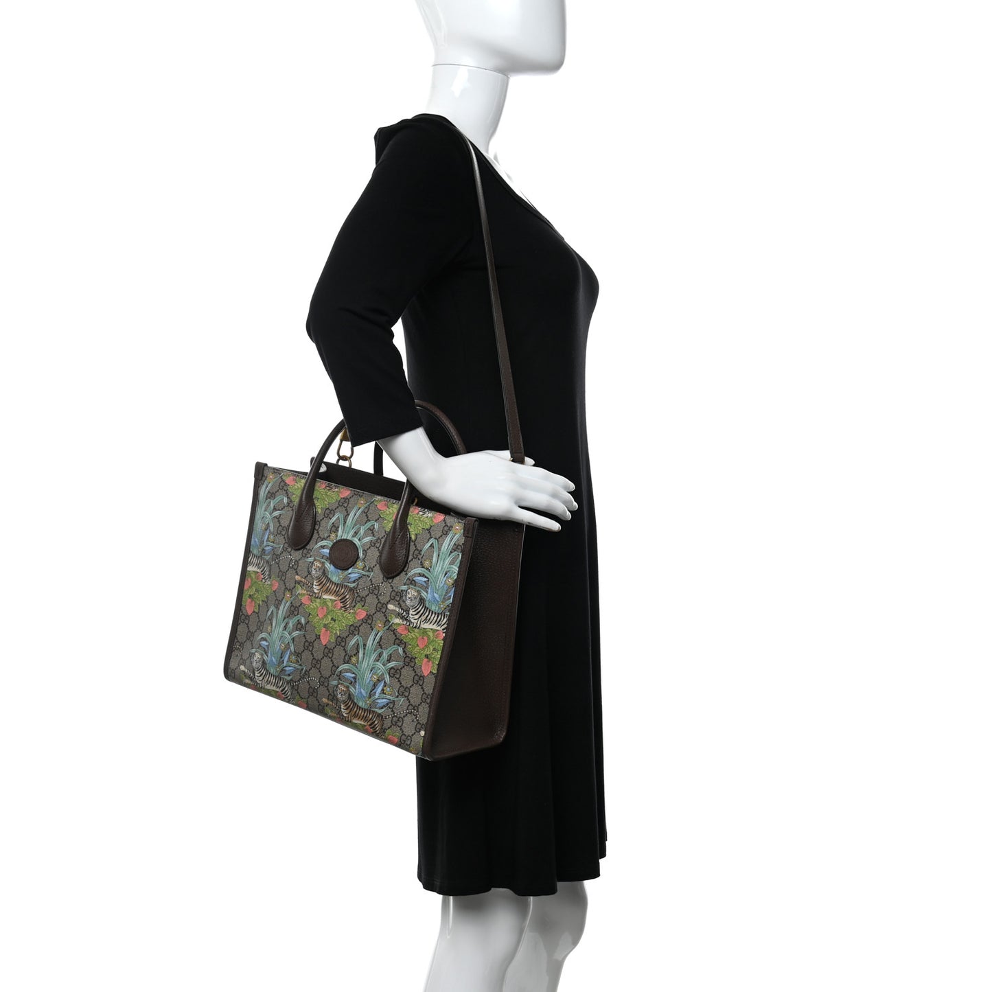 GG Supreme Monogram Tiger Savanah Textured Dollar Calfskin Small Retro Interlocking G Tote Bag Beige Ebony Multicolor New Acero
