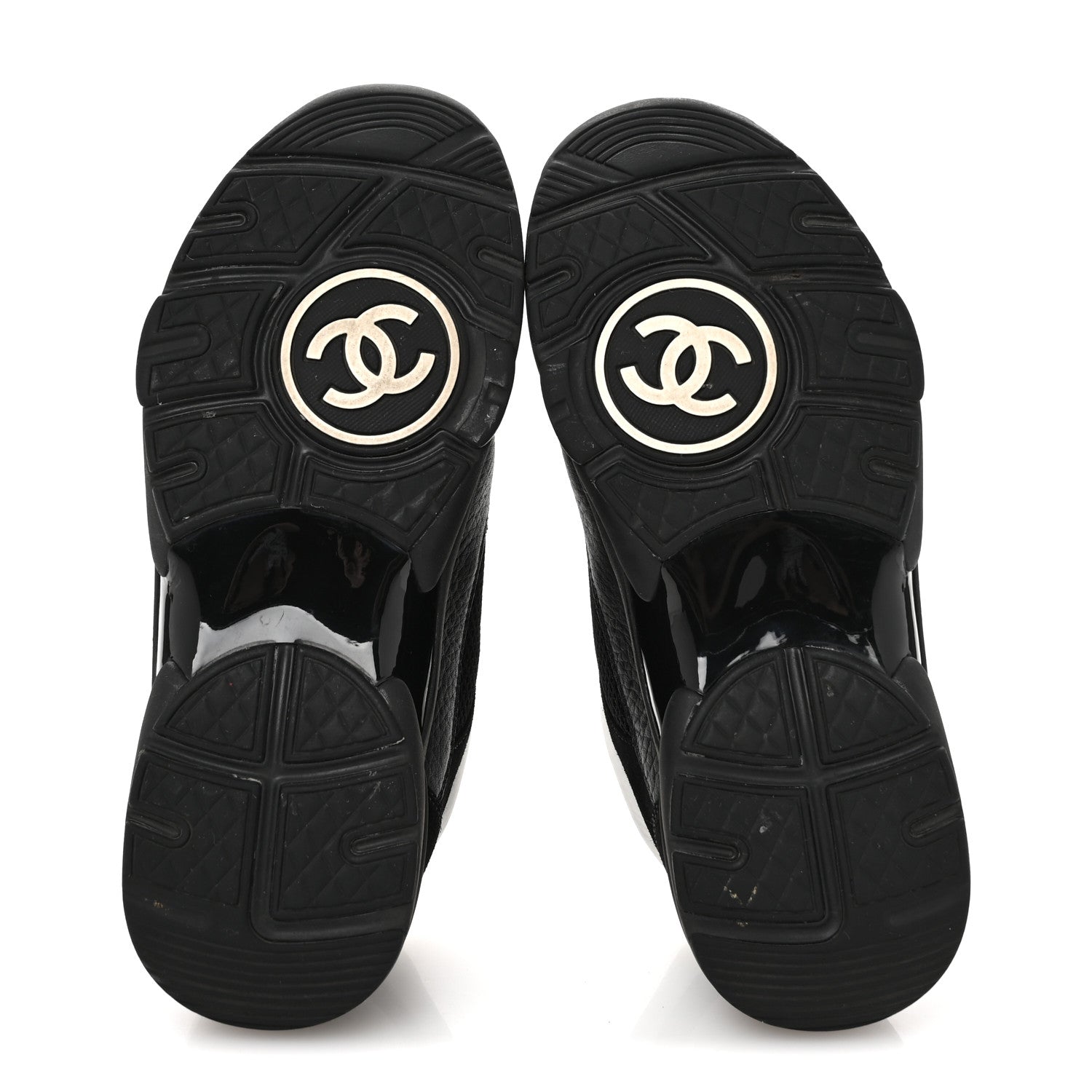 Chanel Mesh Suede Grained Calfskin Womens CC Sneakers 36 Black White 6 of 10