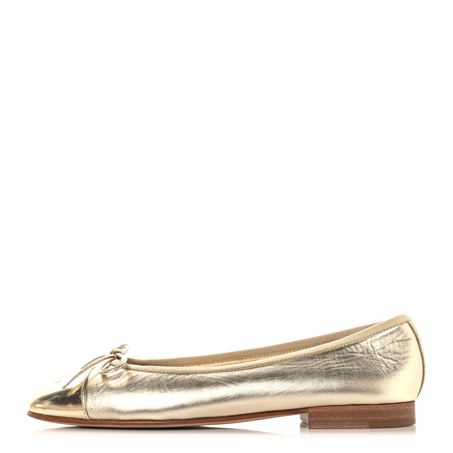 Metallic Goatskin CC Cap Toe Ballerina Flats 37 Gold