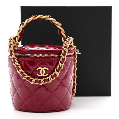 Chanel Patent Quilted Afternoon Tea Top Handle Vanity Case With Chain Dark Red 11 of 11