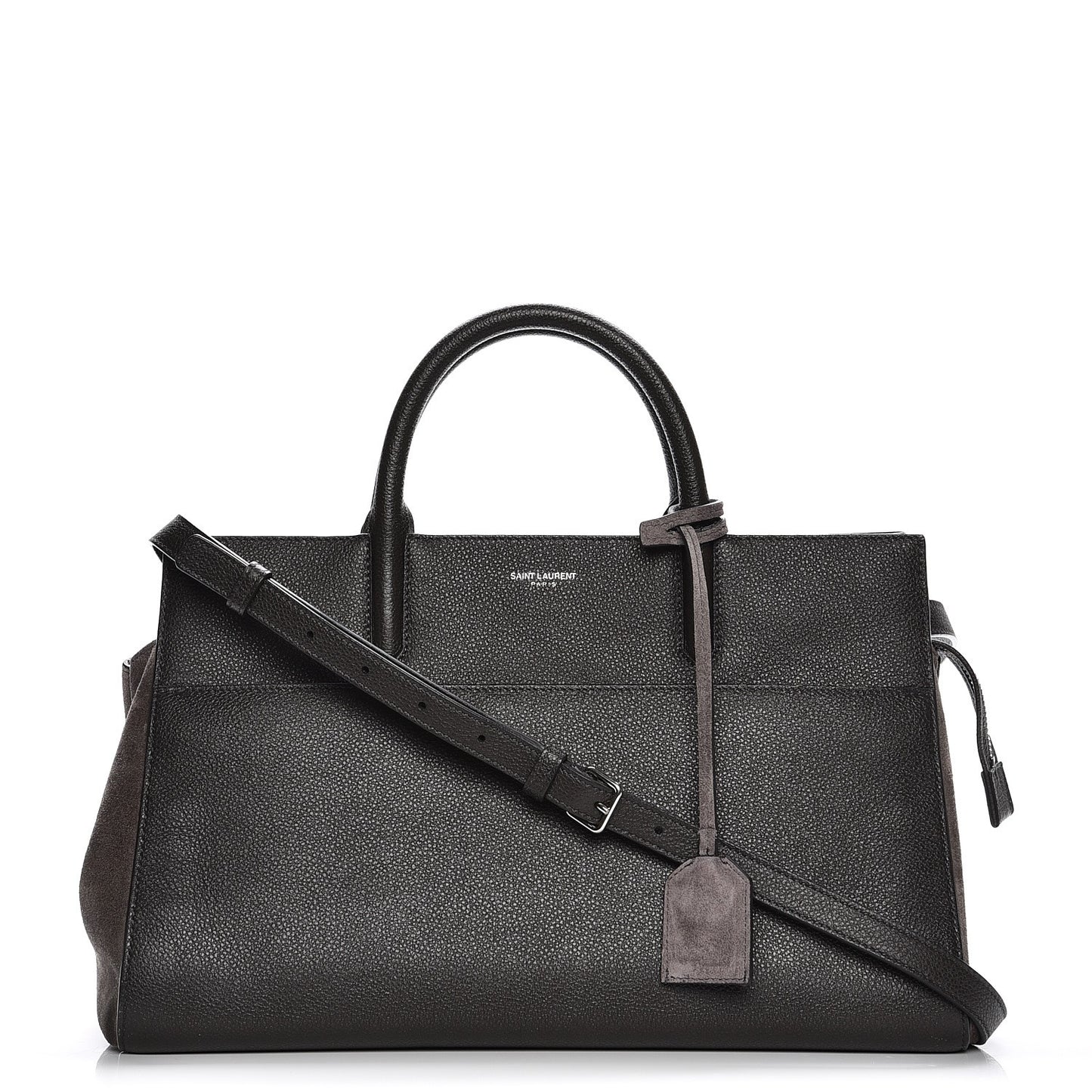 Grained Calfskin Suede Small Cabas Rive Gauche Dark Anthracite