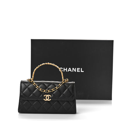 Chanel Lambskin Enamel Quilted Top Handle Flap Phone Holder With Chain Black 11 of 11
