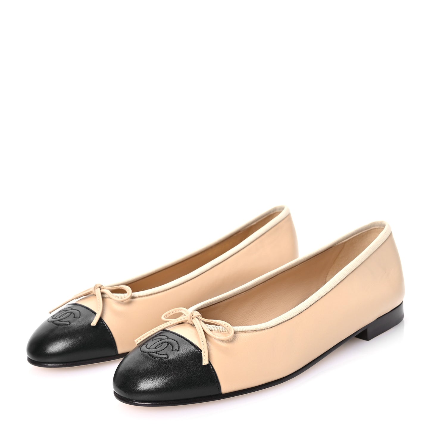 Lambskin Cap Toe CC Ballerina Flats 39.5 Beige Black
