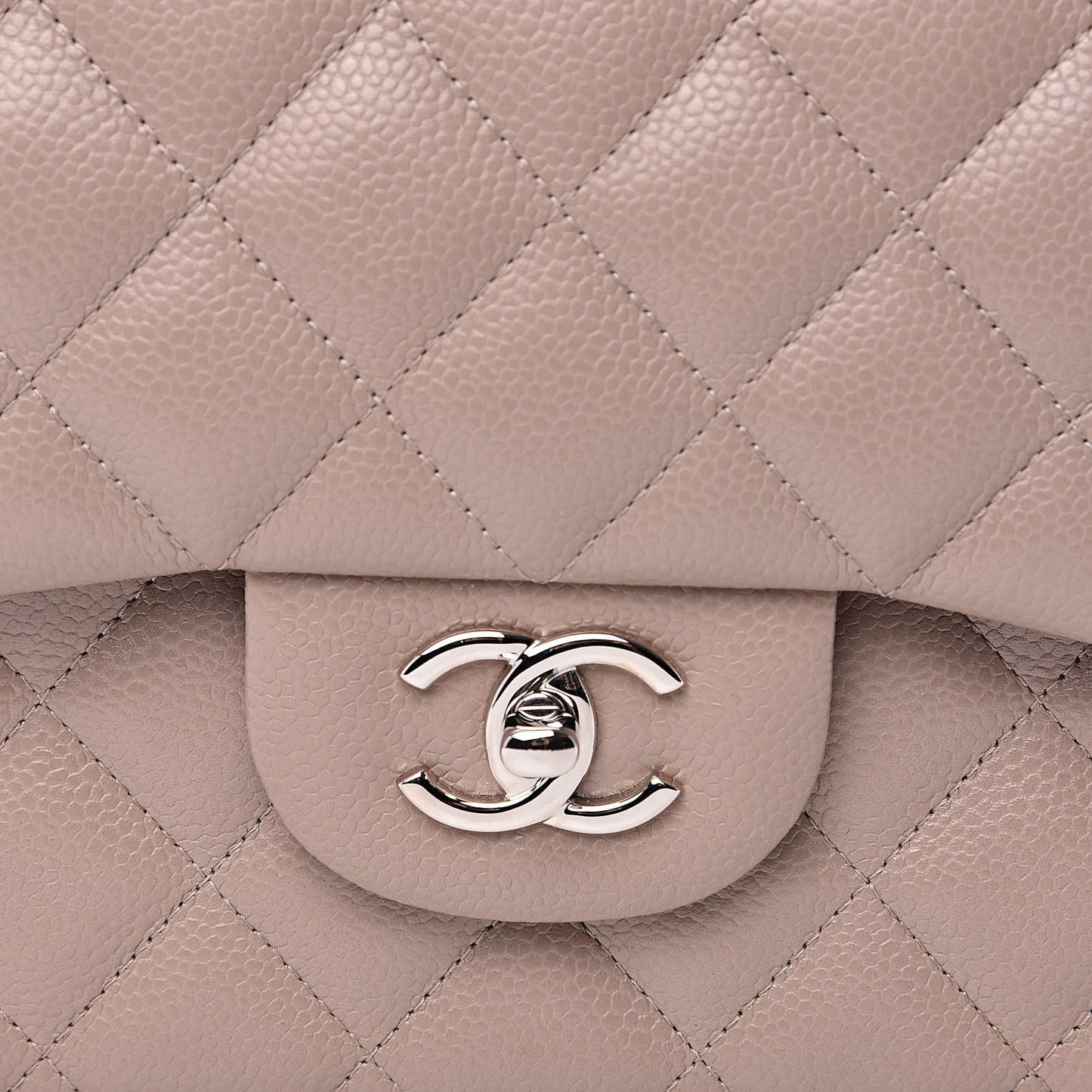 Caviar Quilted Jumbo Double Flap Taupe
