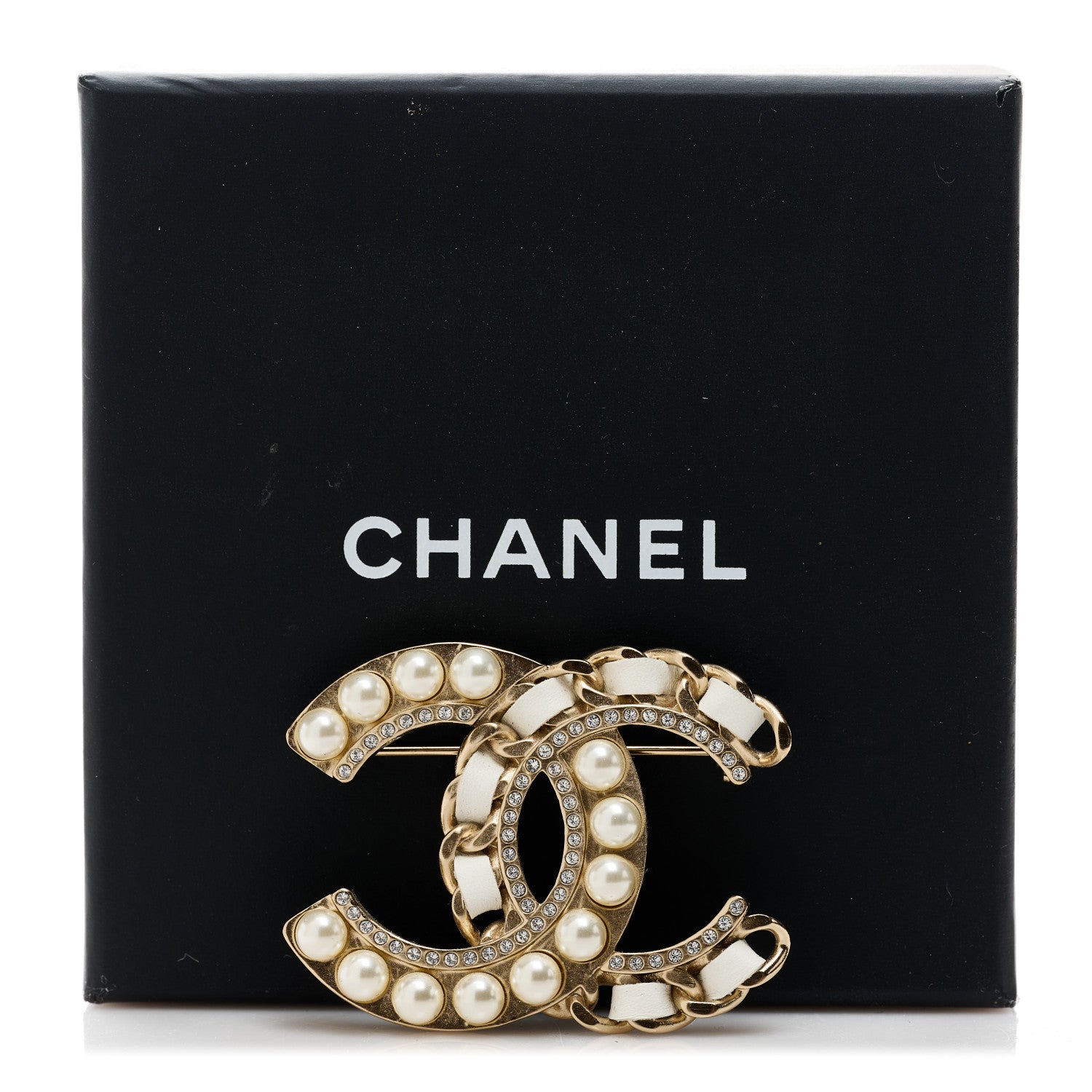 Chanel Lambskin Pearl Crystal CC Chain Brooch White Gold 5 of 5