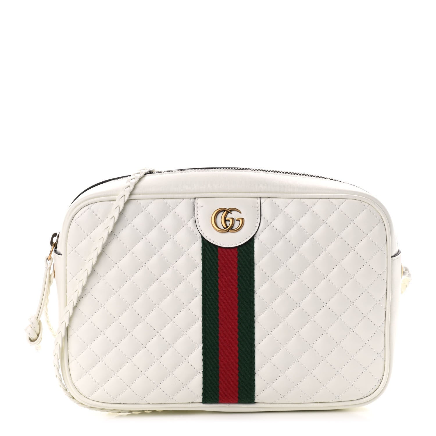 Gucci Laminated Calfskin Quilted Web Small Shoulder Bag White 1 of 9