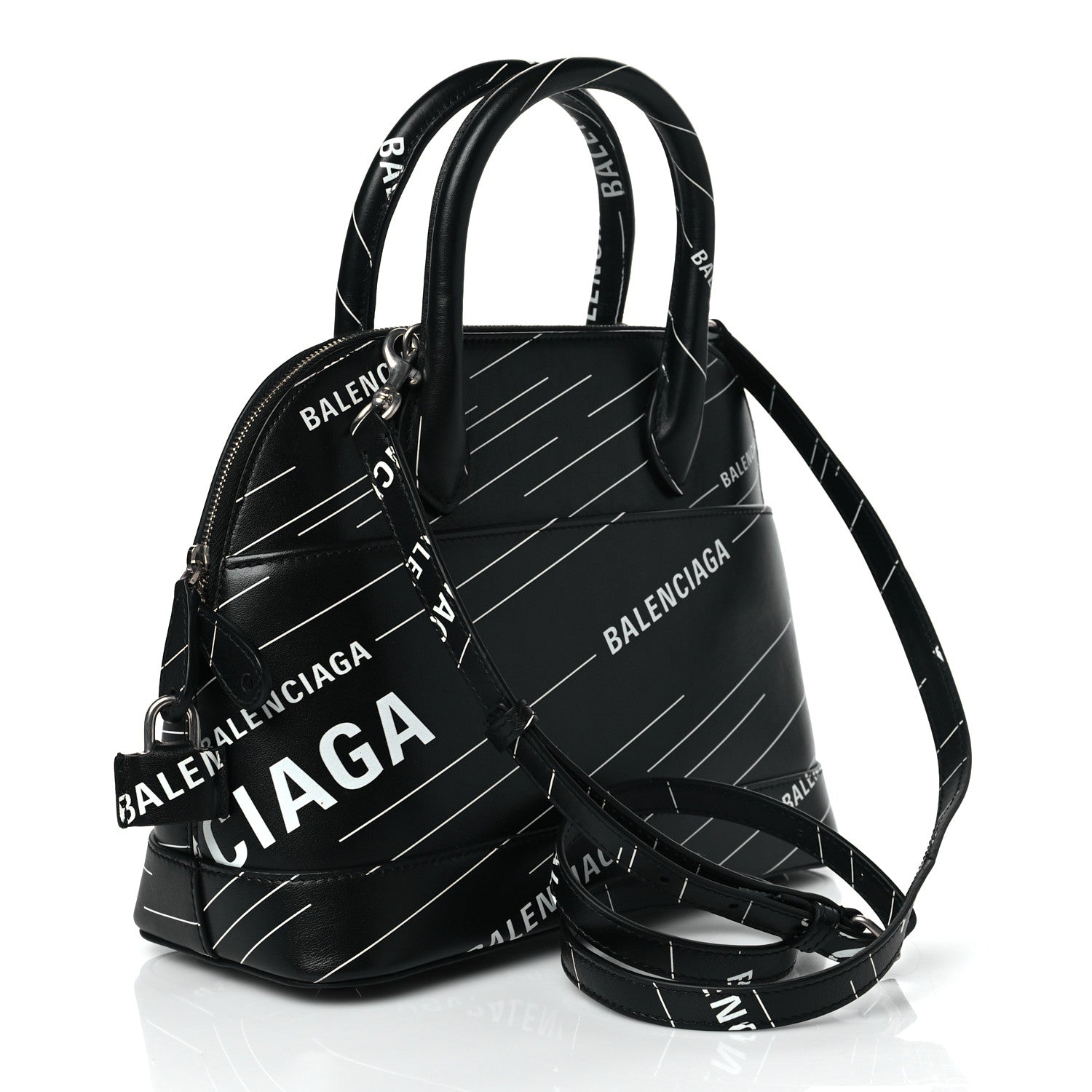 Balenciaga Calfskin Logo Print S Ville Top Handle Bag Black White 3 of 10