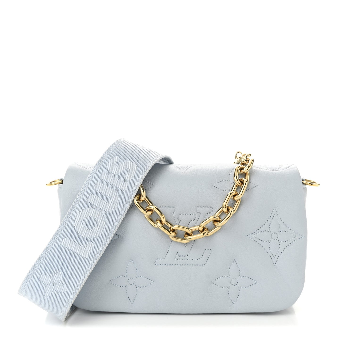 Calfskin Bubblegram Wallet On Strap Ice Blue