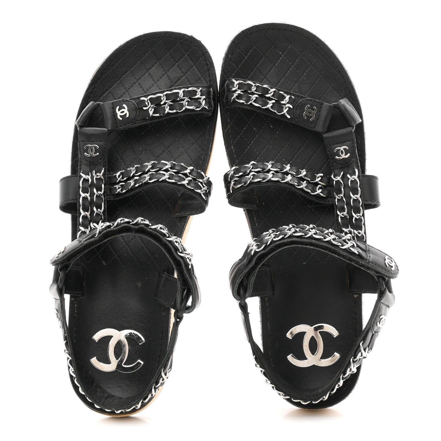 Chanel Lambskin Chain Sandals 41 Black 2 of 9