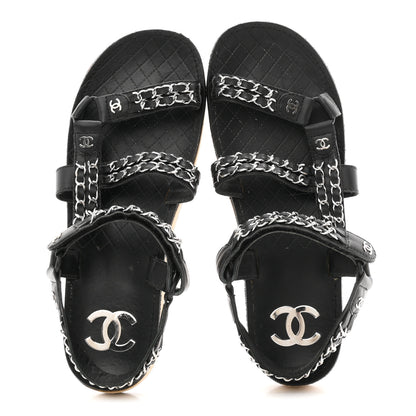 Chanel Lambskin Chain Sandals 41 Black 2 of 9