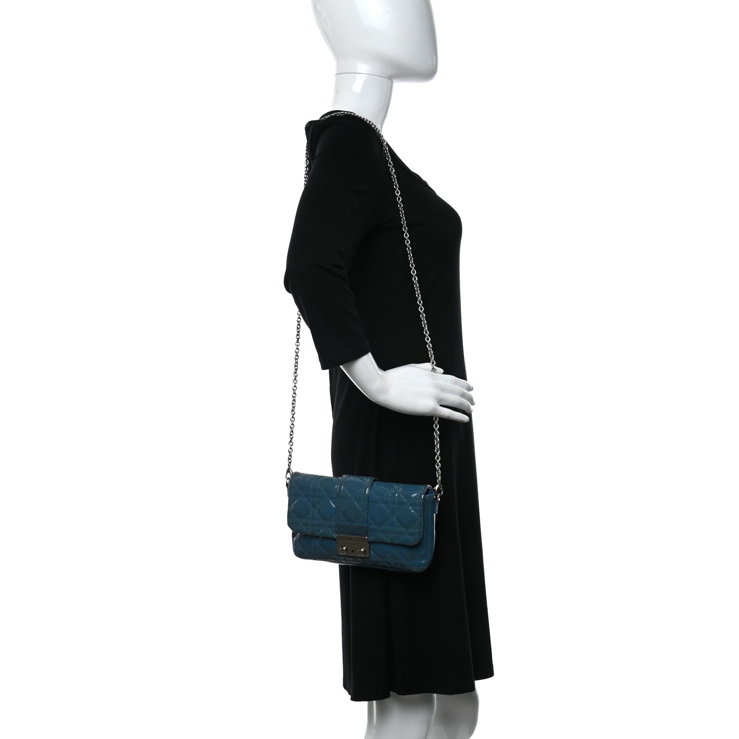 Christian Dior Patent Cannage New Lock Pouch Blue 2 of 10