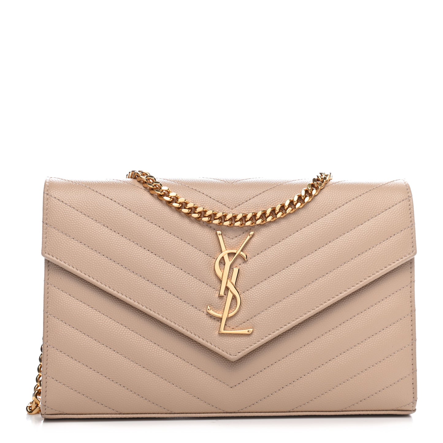Grain De Poudre Matelasse Chevron Monogram Chain Wallet Nude Powder