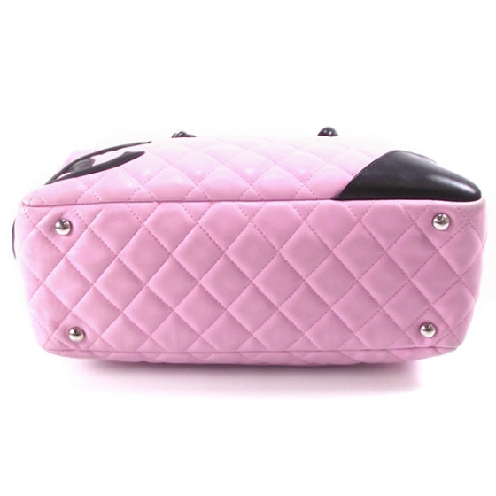 Chanel Calfskin Quilted Large Cambon Bowler Pink Black 4 of 12