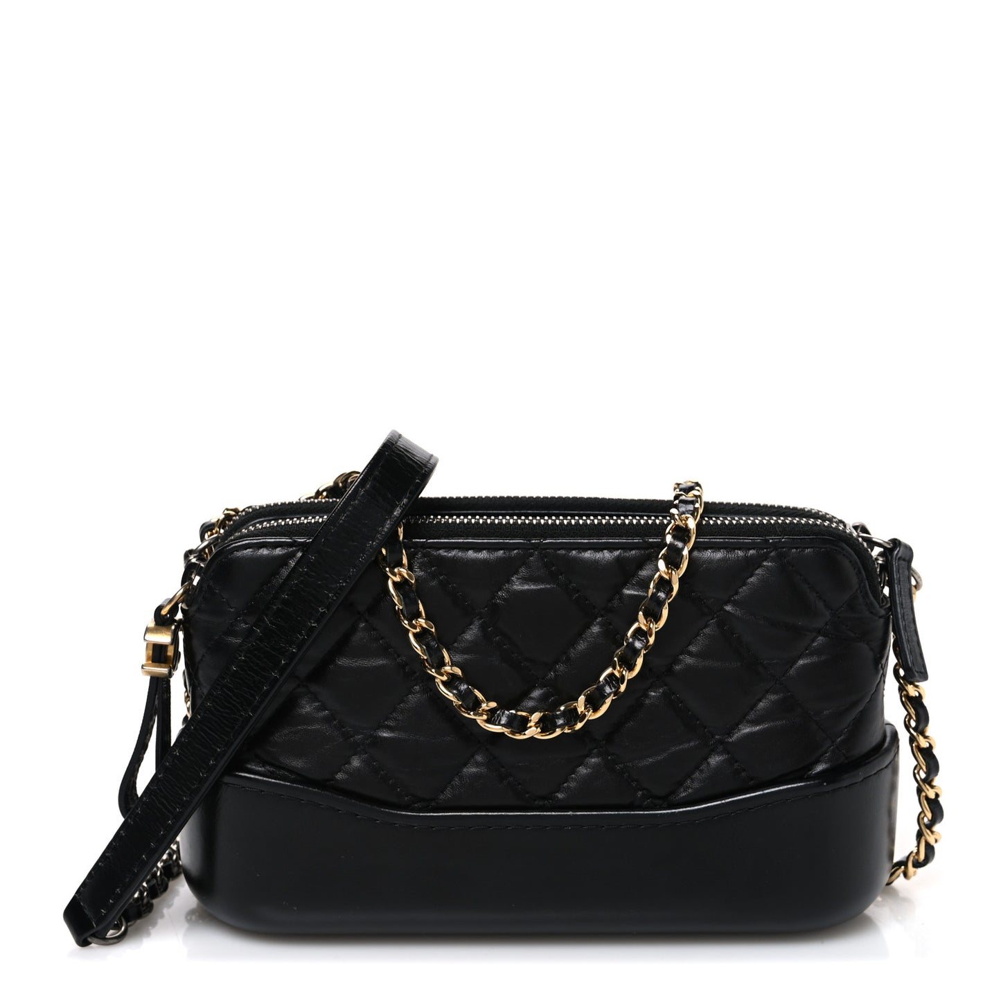 Aged Calfskin Quilted Small Gabrielle Clutch With Chain Black