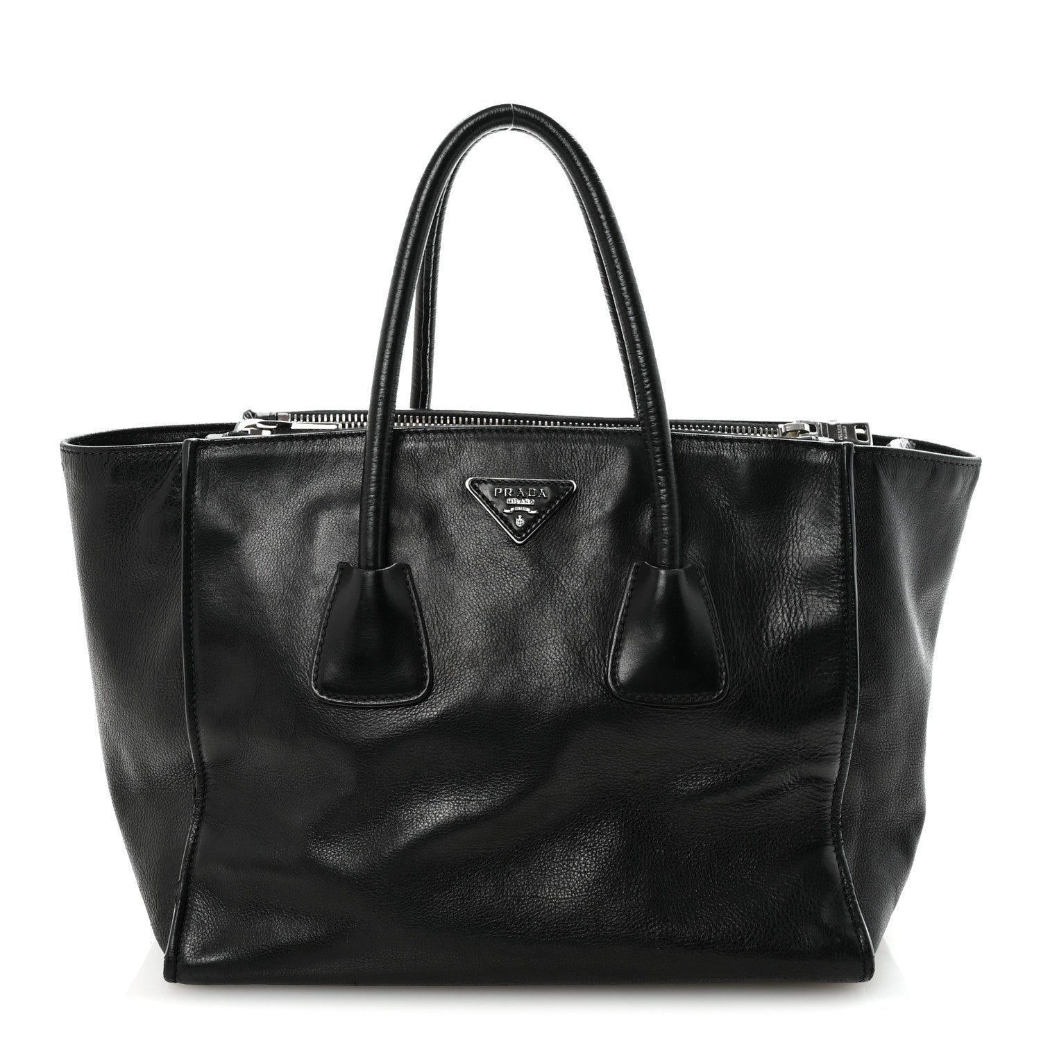 Prada Glace Calf Twin Pocket Tote Black 1 of 9