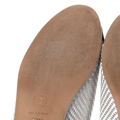 Chanel Metallic PVC Grosgrain Cap Toe Ballerina Flats 37.5 Silver Black 10 of 12