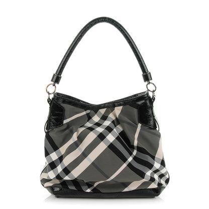 Burberry Nylon Beat Check Hobo Black 1 of 8