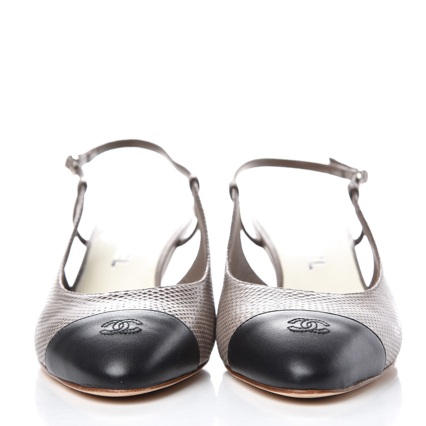 Lizard Grosgrain Cap Toe CC Slingback Sandals 40 Taupe