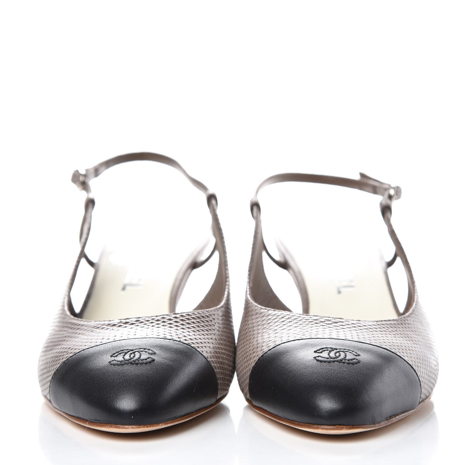 Chanel Lizard Grosgrain Cap Toe CC Slingback Sandals 40 Taupe 2 of 12
