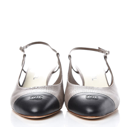 Chanel Lizard Grosgrain Cap Toe CC Slingback Sandals 40 Taupe 2 of 12