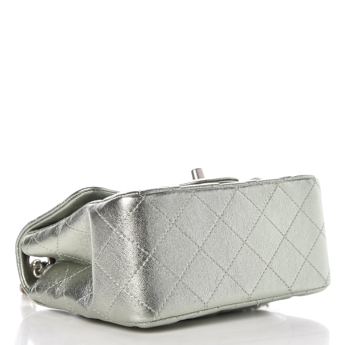 Metallic Lambskin Quilted Mini Square Flap Green