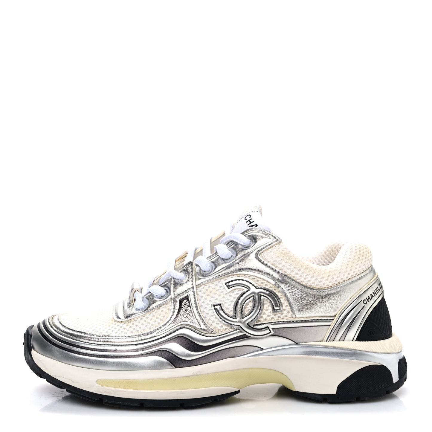 Fabric Laminated Calfskin Stretch CC Sneakers 38 White Silver