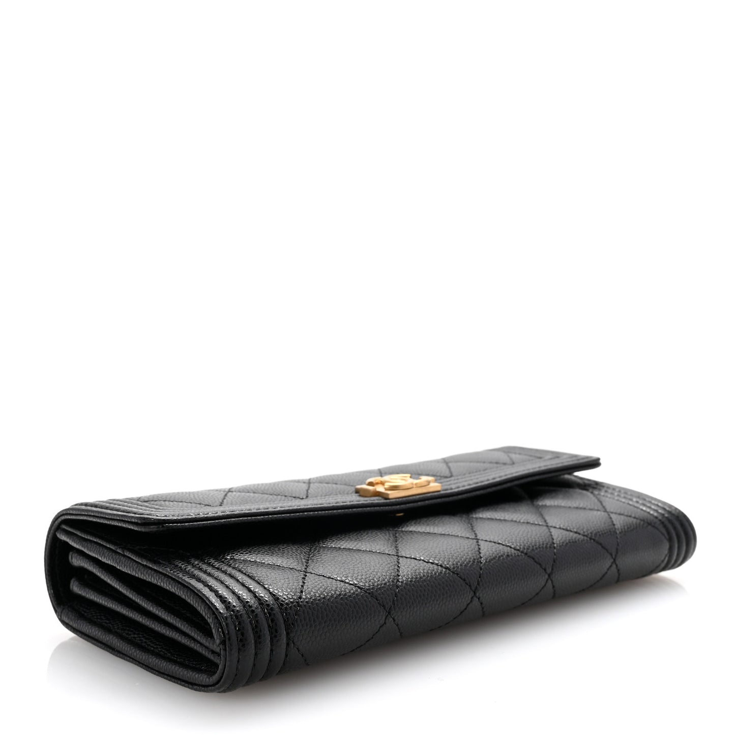 Caviar Quilted Large Boy Gusset Flap Wallet Black