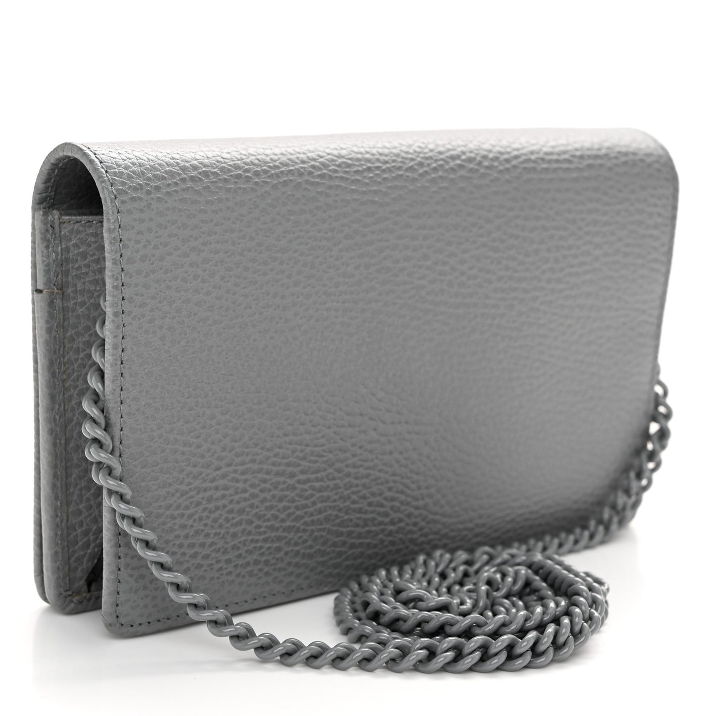 Dollar Calfskin Enamel Monochrome Mini GG Marmont Chain Wallet Deep Grey