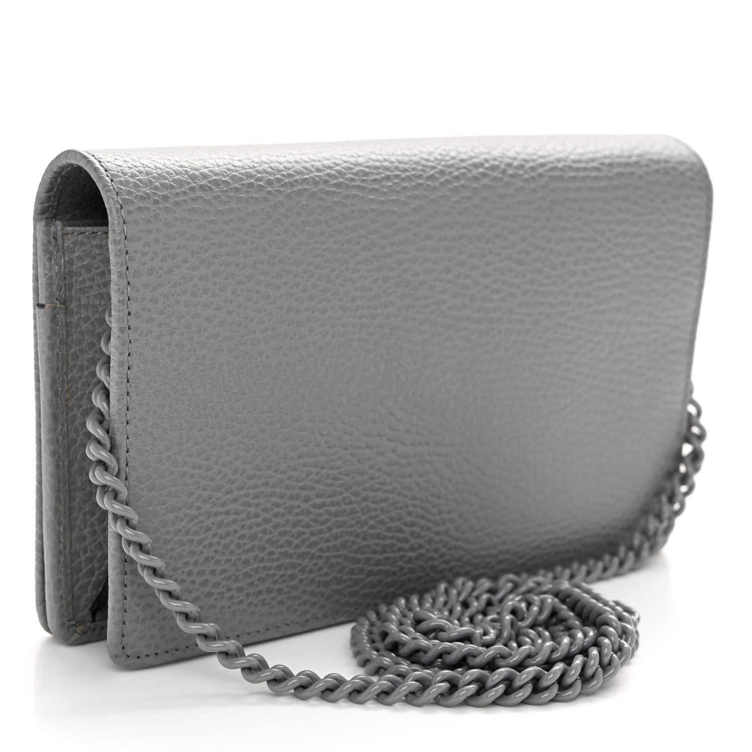 Gucci Dollar Calfskin Enamel Monochrome Mini GG Marmont Chain Wallet Deep Grey 3 of 10