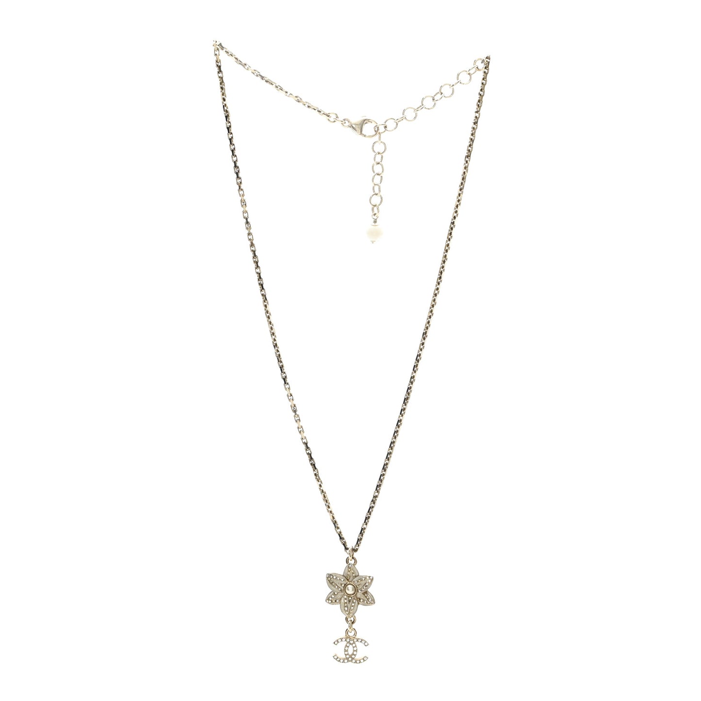 Crystal CC Flower Drop Necklace White
