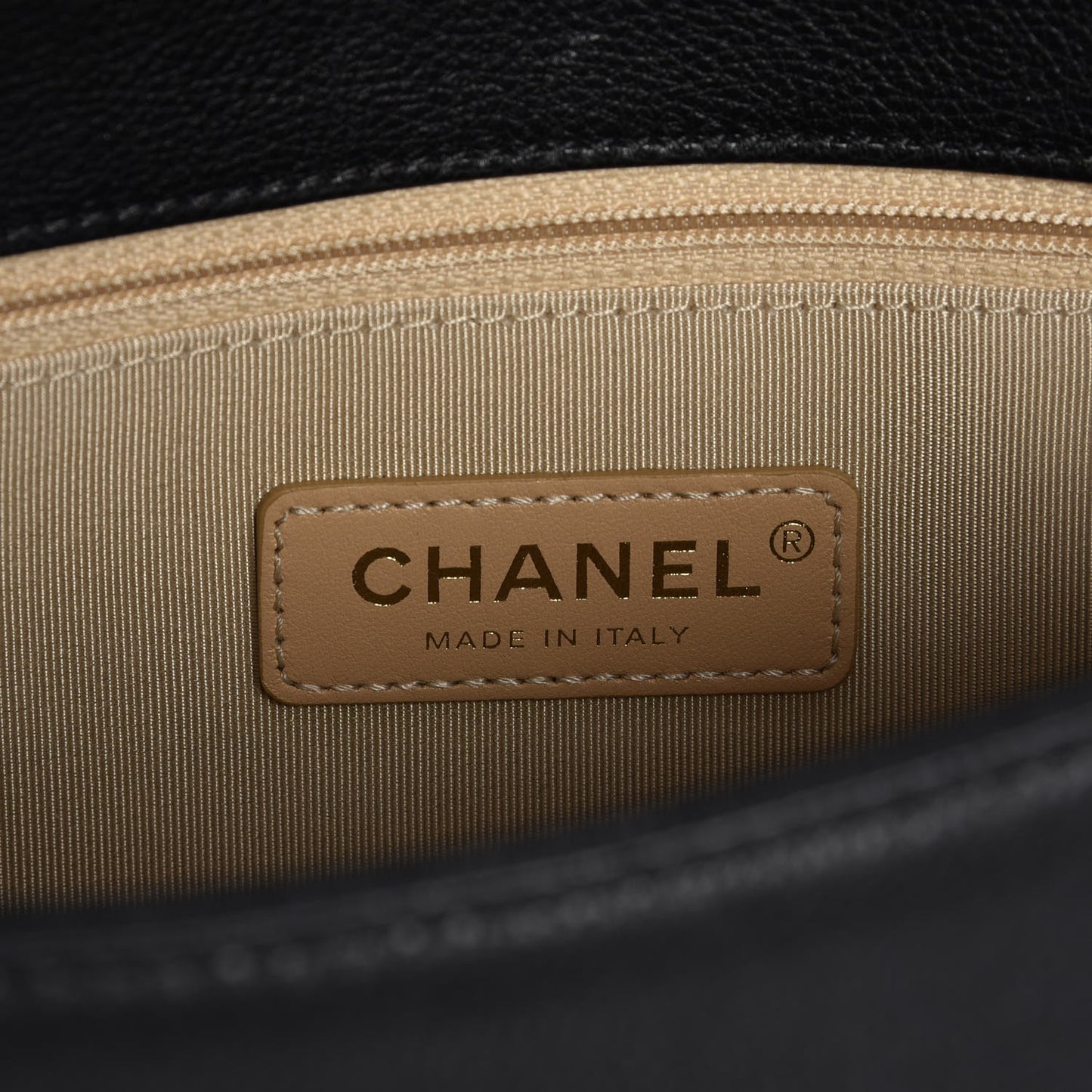 Grained Calfskin Quilted Medium Label Click Flap Bag Black