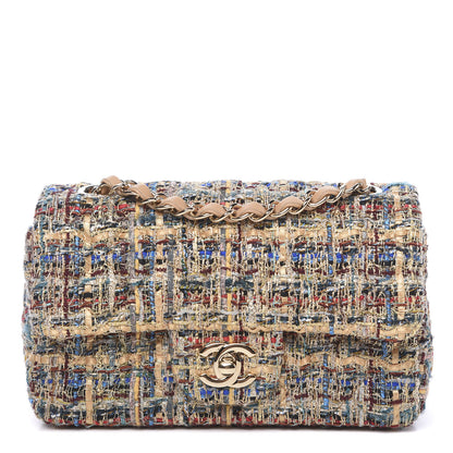 Chanel Tweed Quilted Mini Rectangular Flap Gold Blue 1 of 10