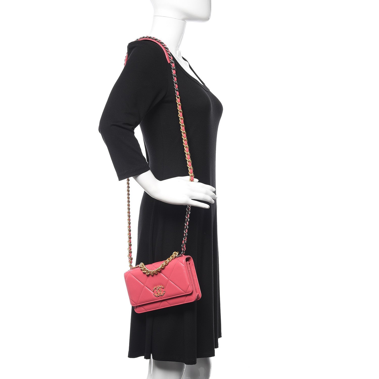 Chanel Lambskin Quilted 19 Wallet On Chain WOC Pink 2 of 13
